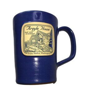 Argyle House Mug Coffee Cup w Handle Blue Ceramic Friday Harbor San Juan Islands